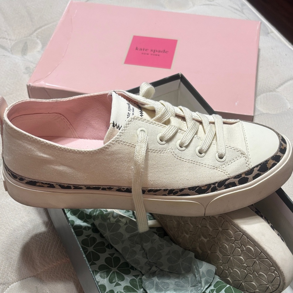 Kate Spade Cream Sneakers with Leopard Detail